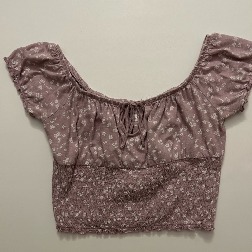 Pacsun Cropped Purple Shirt (danty with ruffles & bow)